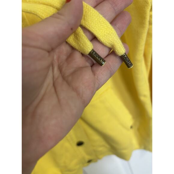 Y2K LRL Lauren Jeans Co Yellow Button Up Hoodie Crest Size Large Preppy Casual - Picture 5 of 6